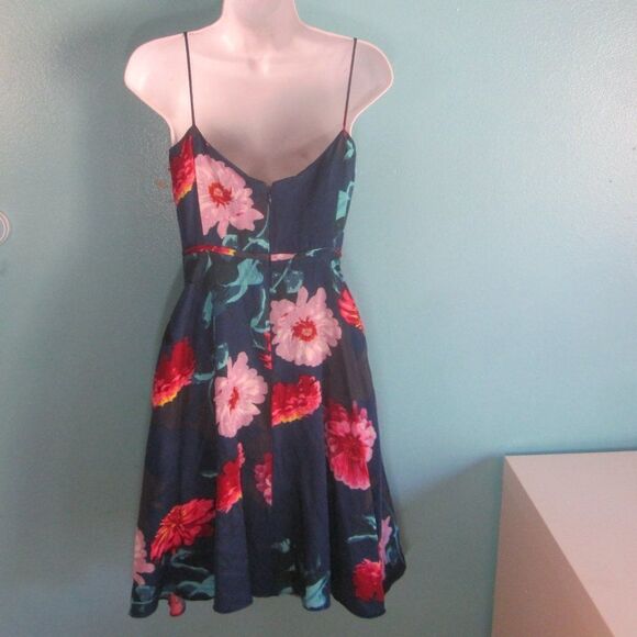 Banana Republic Womens Size XS Strappy Blue Nylon Linen Floral Dress Rear Zipper - Picture 2 of 12